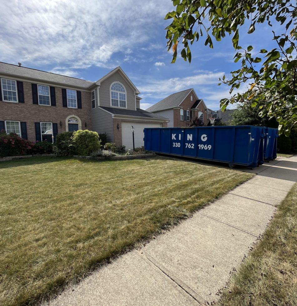 30 cubic yard roll off dumpster in driveway