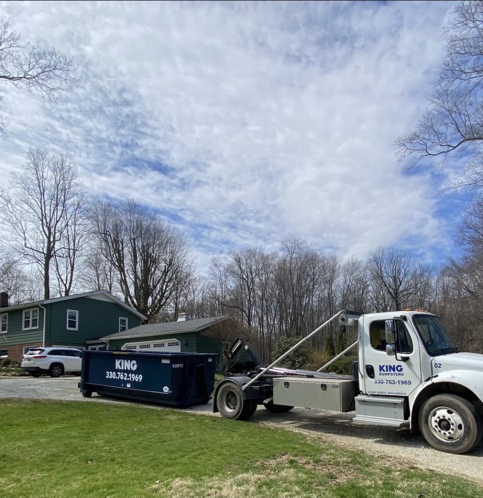 20 Yard dumpster being delivered in Ravenna, Ohio